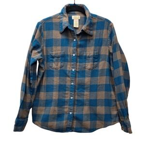 As Real As Wrangler Womens Blue Brown Plaid Cotton Flannel Shirt Large